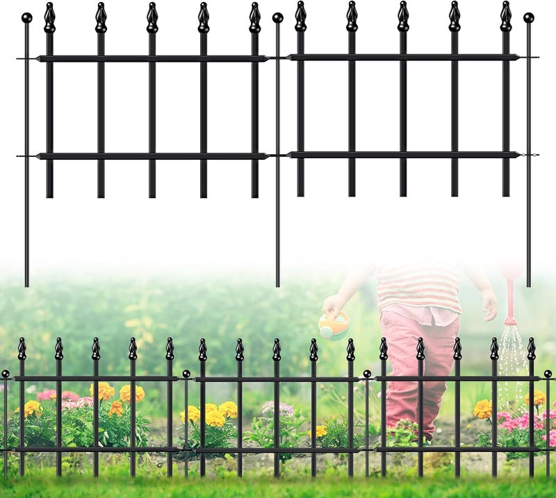 FOREHOGAR Decorative Metal Garden Fence 11in H x 6ft L, Small Border Fence Roman Column Deco, Garden Fencing for Flower Bed Lawn Landscape Outdoor, 5 Panels + 6 Stakes Black - Image 1